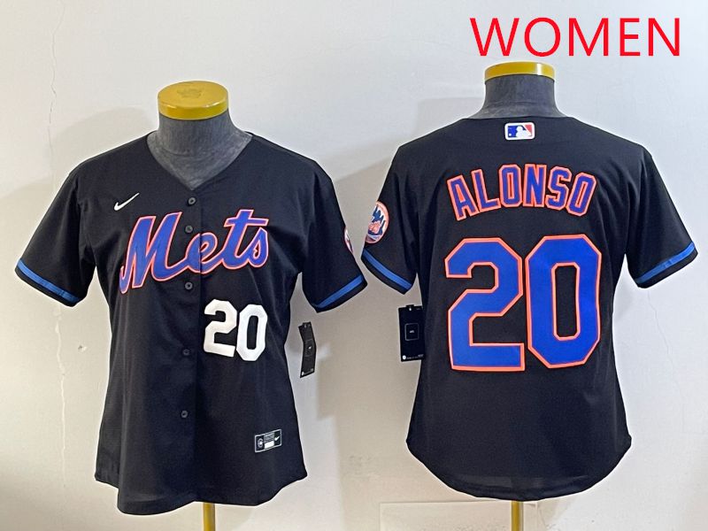 Women 2025 New York Mets 20 Alonso Black Game Nike MLB Jersey style 2